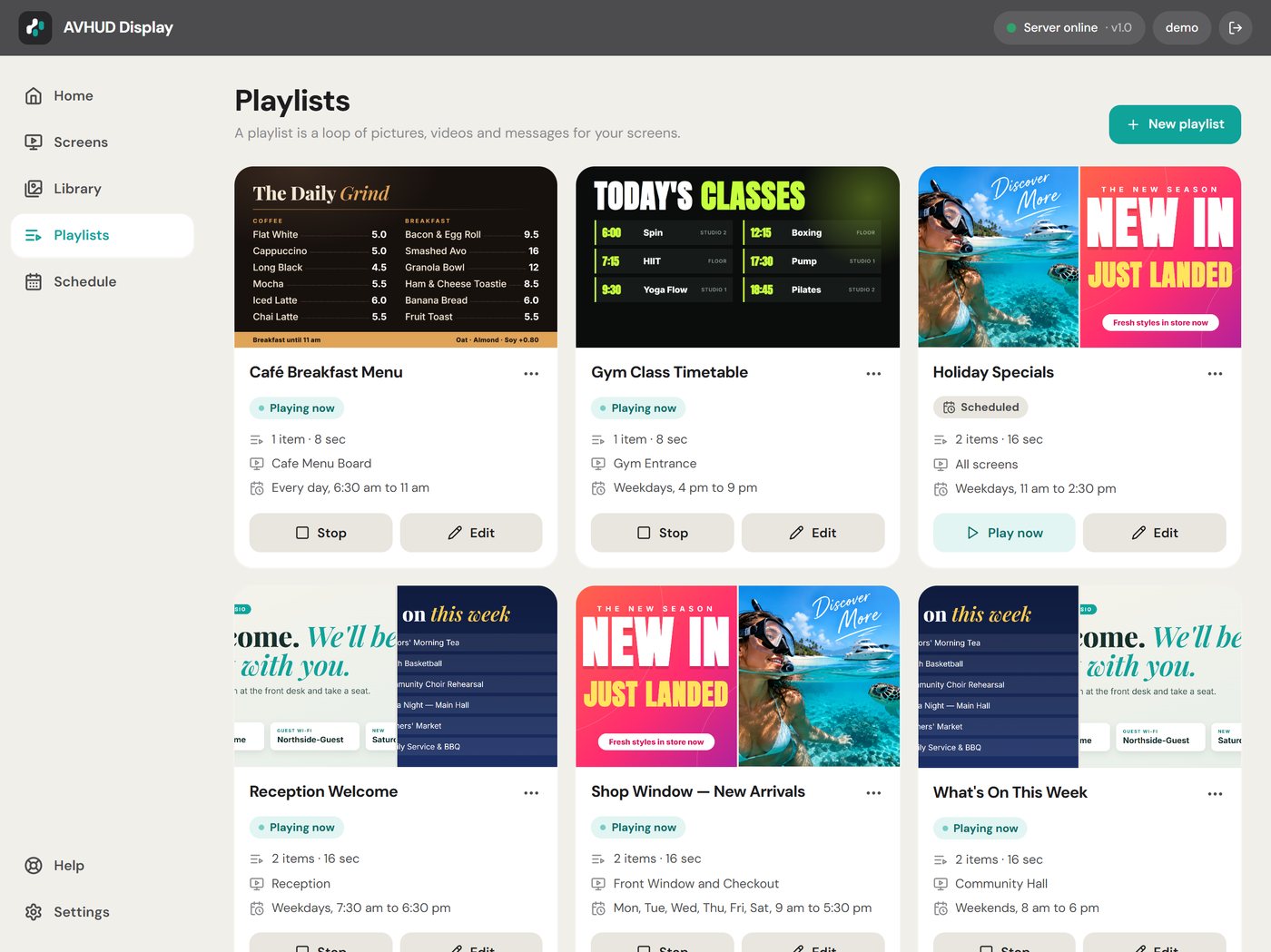 Playlists page