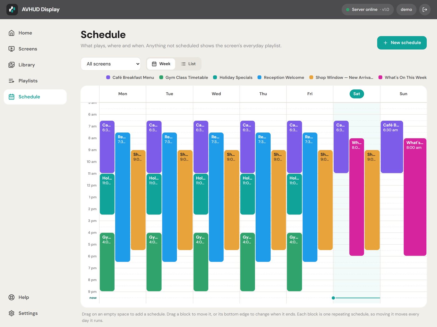 Weekly schedule calendar