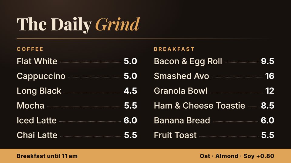 Café menu board on a TV