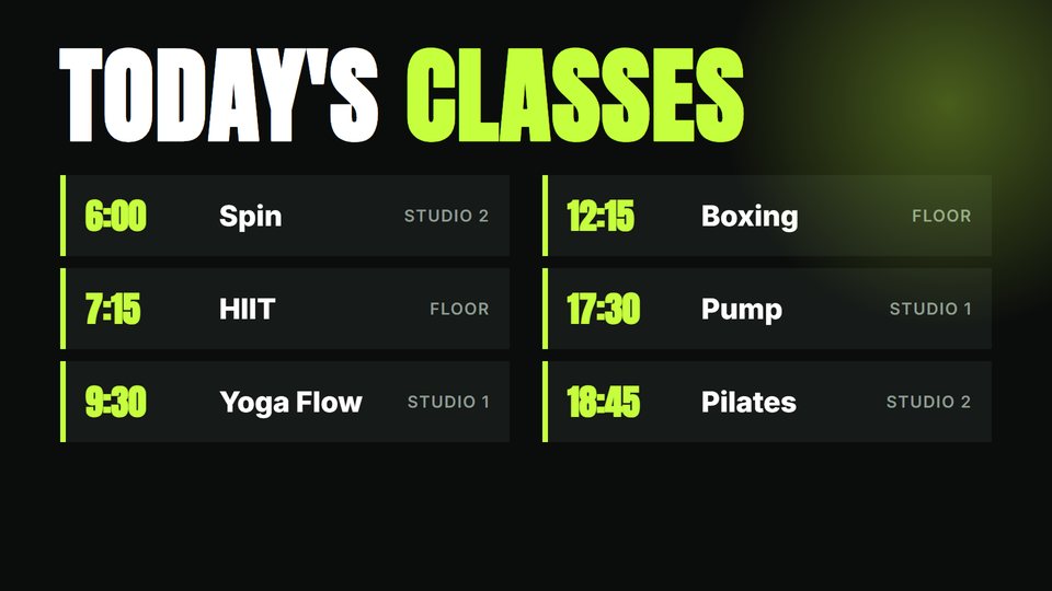 Gym class timetable on a TV